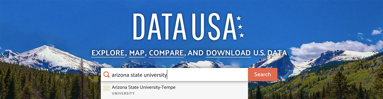 how to research colleges using DATA USA home page search